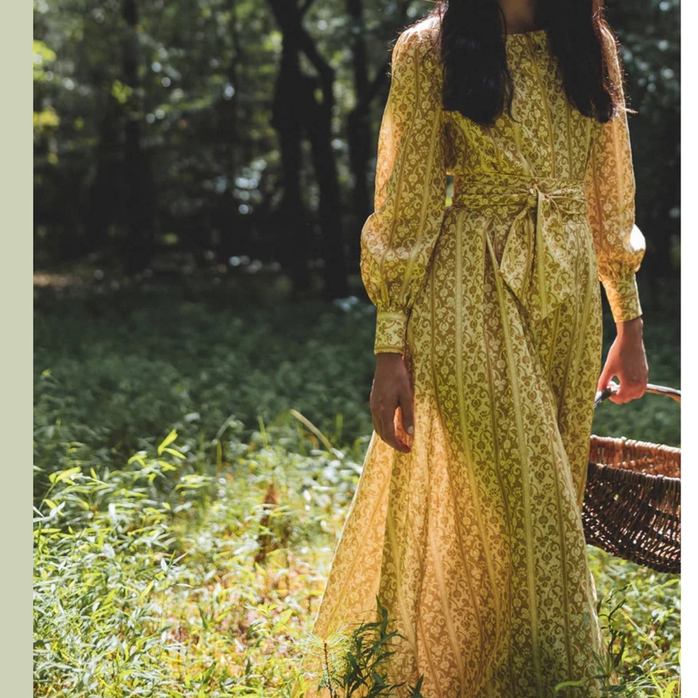 NWT PARTERRE Dorothea Cotton Linen Button Belt Dress in Yellow Melograno Stripe